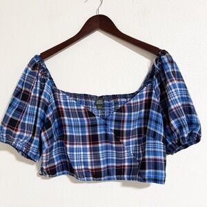 Wild Fable Plaid Puff Sleeve Crop Top